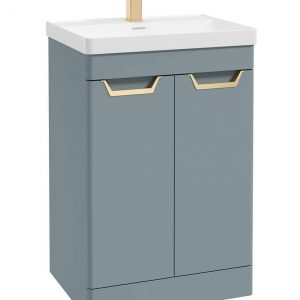 FREYA 60cm 2 Door Floor Standing Vanity Unit Matt Coral Green-Gold Handle