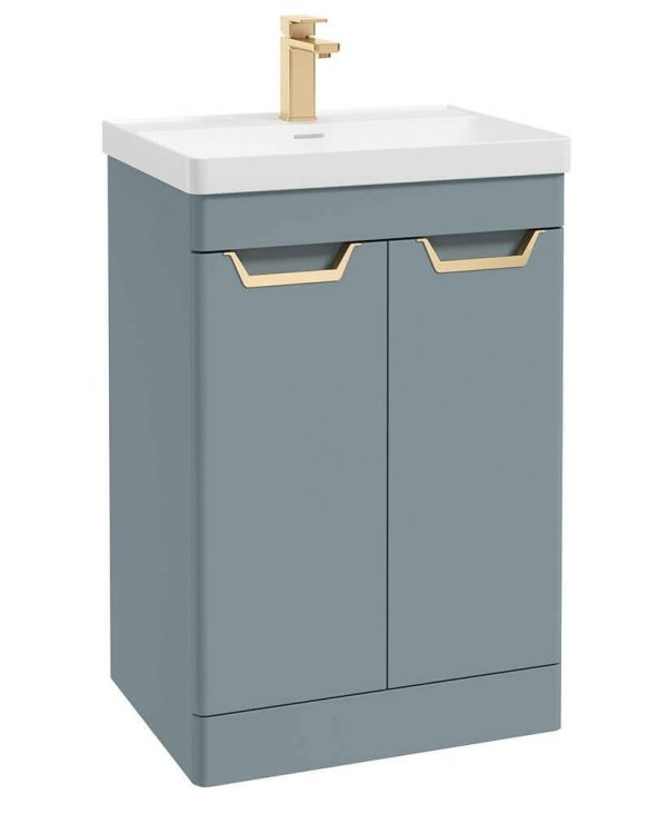  FREYA 60cm 2 Door Floor Standing Vanity Unit Matt Coral Green-Gold Handle