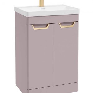 FREYA 60cm 2 Door Floor Standing Vanity Unit Matt Cashmere Pink-Gold Handle