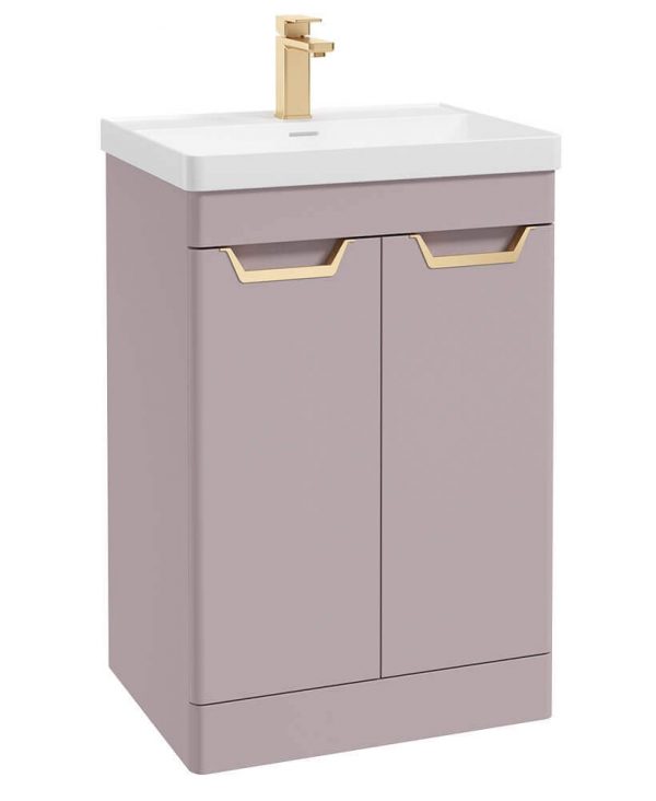  FREYA 60cm 2 Door Floor Standing Vanity Unit Matt Cashmere Pink-Gold Handle