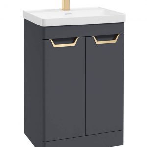 FREYA 60cm 2 Door Floor Standing Vanity Unit Matt Night Sky Blue-Gold Handle