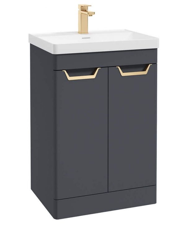  FREYA 60cm 2 Door Floor Standing Vanity Unit Matt Night Sky Blue-Gold Handle