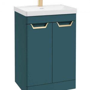 FREYA 60cm 2 Door Floor Standing Vanity Unit Matt Ocean Blue-Gold Handle