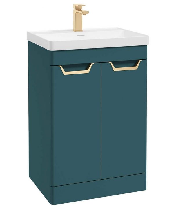  FREYA 60cm 2 Door Floor Standing Vanity Unit Matt Ocean Blue-Gold Handle