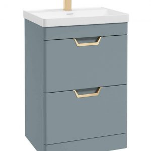 FREYA 60cm 2 Drawer Floor Standing Vanity Unit Matt Coral Green-Gold Handle