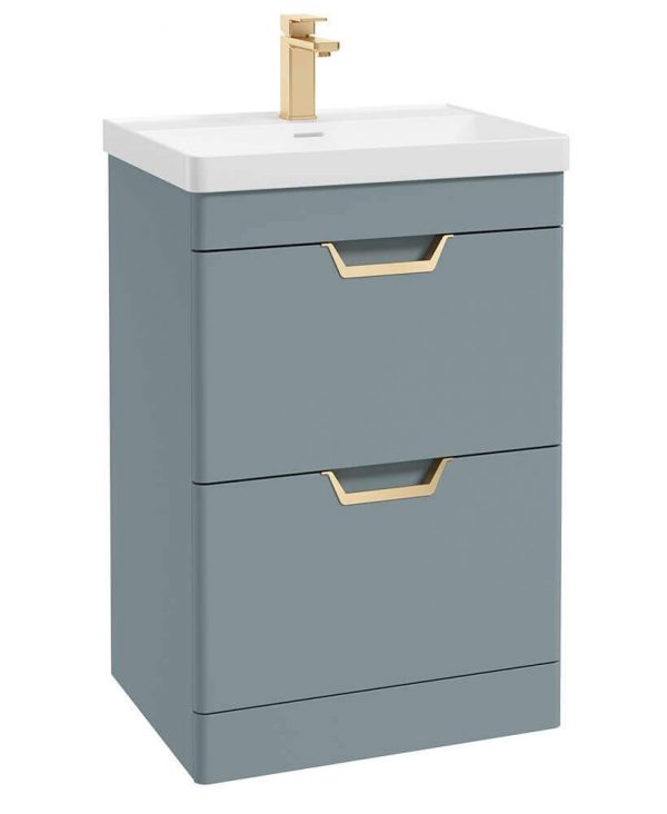  FREYA 60cm 2 Drawer Floor Standing Vanity Unit Matt Coral Green-Gold Handle