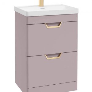 FREYA 60cm 2 Drawer Floor Standing Vanity Unit Matt Cashmere Pink-Gold Handle