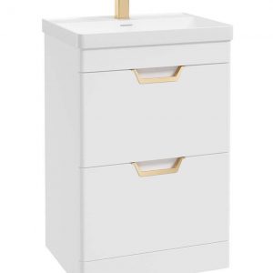 FREYA 60cm 2 Drawer Floor Standing Vanity Unit Matt White-Gold Handle