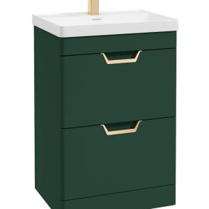 FREYA 60cm 2 Drawer Floor Standing Vanity Unit Matt Wreath Green-Gold Handle