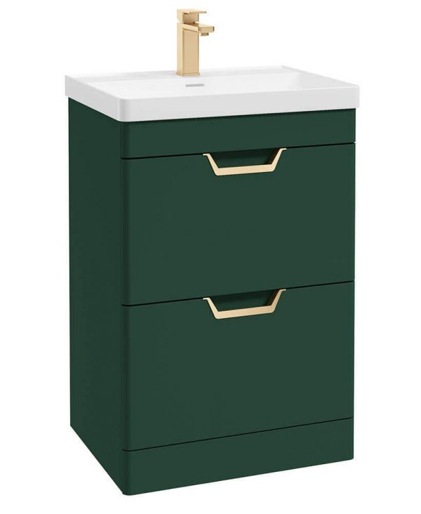  FREYA 60cm 2 Drawer Floor Standing Vanity Unit Matt Wreath Green-Gold Handle