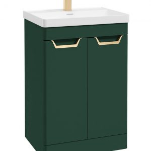 FREYA 60cm 2 Door Floor Standing Vanity Unit Matt Wreath Green-Gold Handle