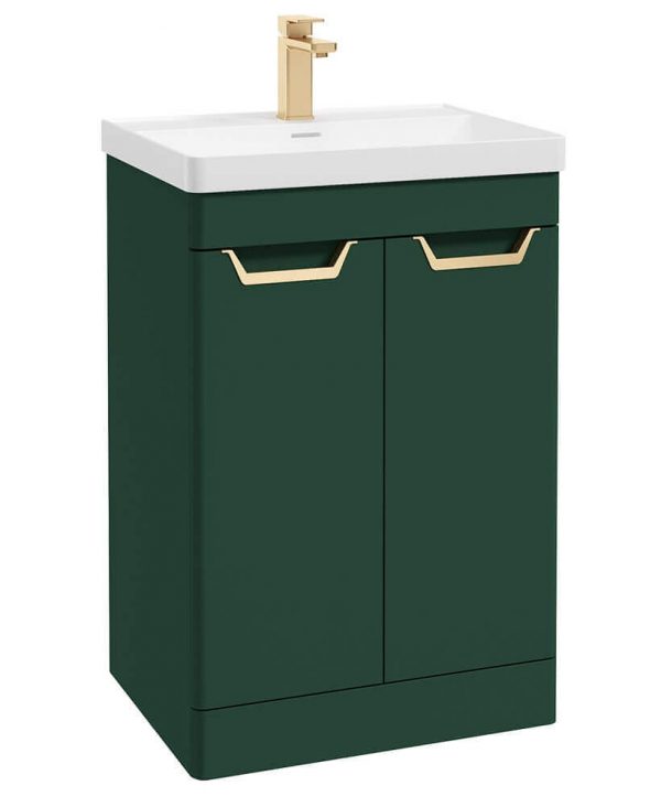  FREYA 60cm 2 Door Floor Standing Vanity Unit Matt Wreath Green-Gold Handle