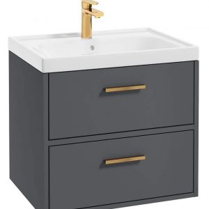 FINLAND Midnight Grey Matt 60cm Wall Hung Vanity Unit - Brushed Gold Handle