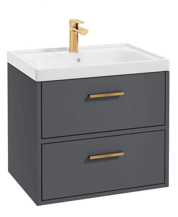  FINLAND Midnight Grey Matt 60cm Wall Hung Vanity Unit - Brushed Gold Handle