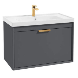 FJORD Midnight Grey Matt 80cm Wall Hung Vanity Unit-Brushed Gold Handle