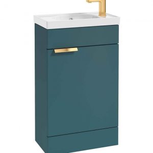 STOCKHOLM 50cm Floor Standing Cloakroom Unit Gold Handle Matt Ocean Blue