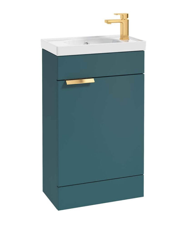  STOCKHOLM 50cm Floor Standing Cloakroom Unit Gold Handle Matt Ocean Blue