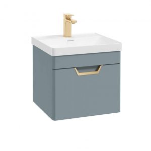 FREYA 50cm 1 Drawer Wall Hung Vanity Unit Matt Coral Green-Gold Handle