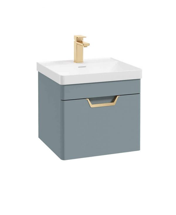  FREYA 50cm 1 Drawer Wall Hung Vanity Unit Matt Coral Green-Gold Handle