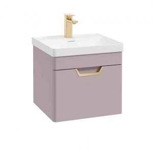 FREYA 50cm 1 Drawer Wall Hung Vanity Unit Matt Cashmere Pink-Gold Handle