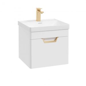 FREYA 50cm 1 Drawer Wall Hung Vanity Unit Matt White-Gold Handle