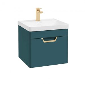 FREYA 50cm 1 Drawer Wall Hung Vanity Unit Matt Ocean Blue-Gold Handle