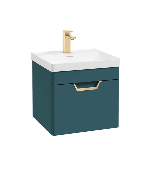  FREYA 50cm 1 Drawer Wall Hung Vanity Unit Matt Ocean Blue-Gold Handle