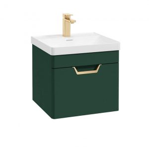 FREYA 50cm 1 Drawer Wall Hung Vanity Unit Matt Wreath Green-Gold Handle