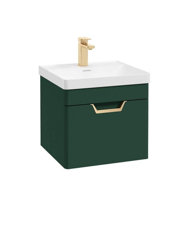  FREYA 50cm 1 Drawer Wall Hung Vanity Unit Matt Wreath Green-Gold Handle