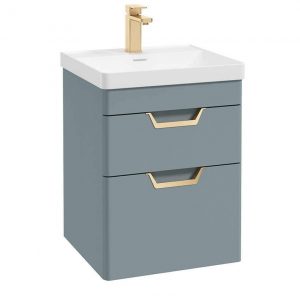 FREYA 50cm 2 Drawer Wall Hung Vanity Unit Matt Coral Green-Gold Handle