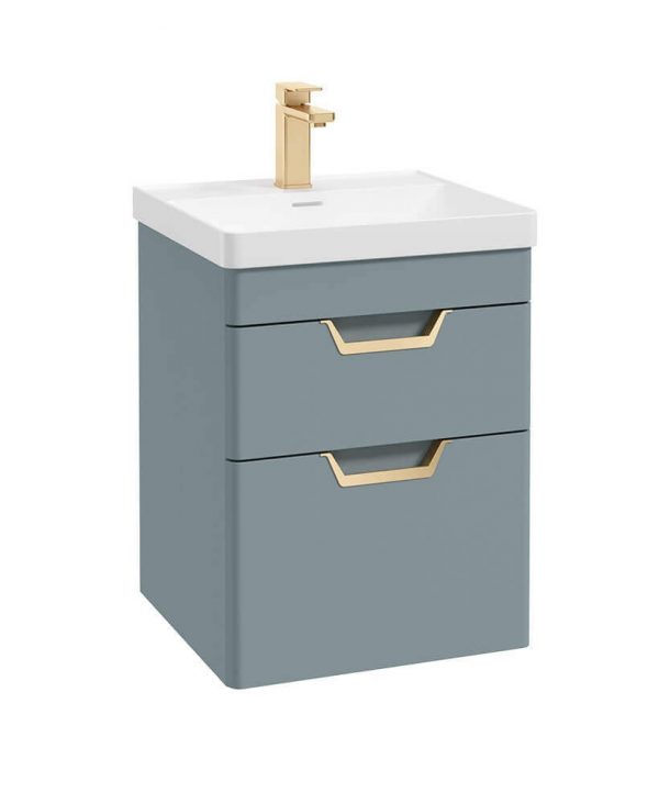  FREYA 50cm 2 Drawer Wall Hung Vanity Unit Matt Coral Green-Gold Handle