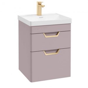 FREYA 50cm 2 Drawer Wall Hung Vanity Unit Matt Cashmere Pink-Gold Handle