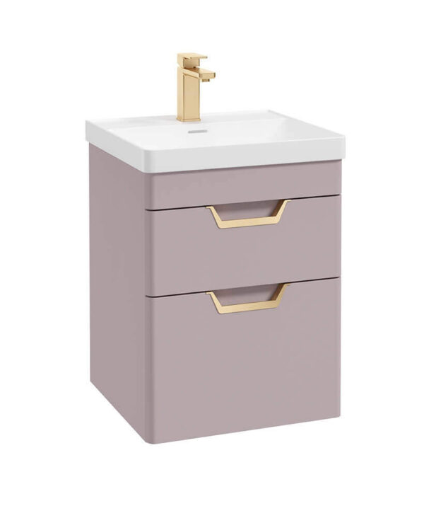  FREYA 50cm 2 Drawer Wall Hung Vanity Unit Matt Cashmere Pink-Gold Handle