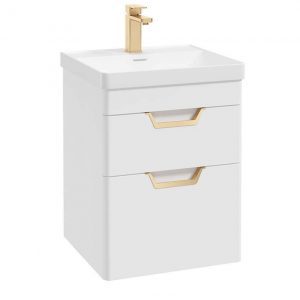 FREYA 50cm 2 Drawer Wall Hung Vanity Unit Matt White-Gold Handle