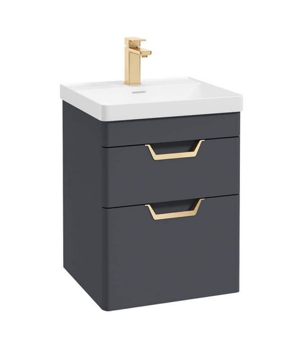  FREYA 50cm 2 Drawer Wall Hung Vanity Unit Matt Night Sky Blue-Gold Handle