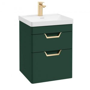 FREYA 50cm 2 Drawer Wall Hung Vanity Unit Matt Wreath Green-Gold Handle