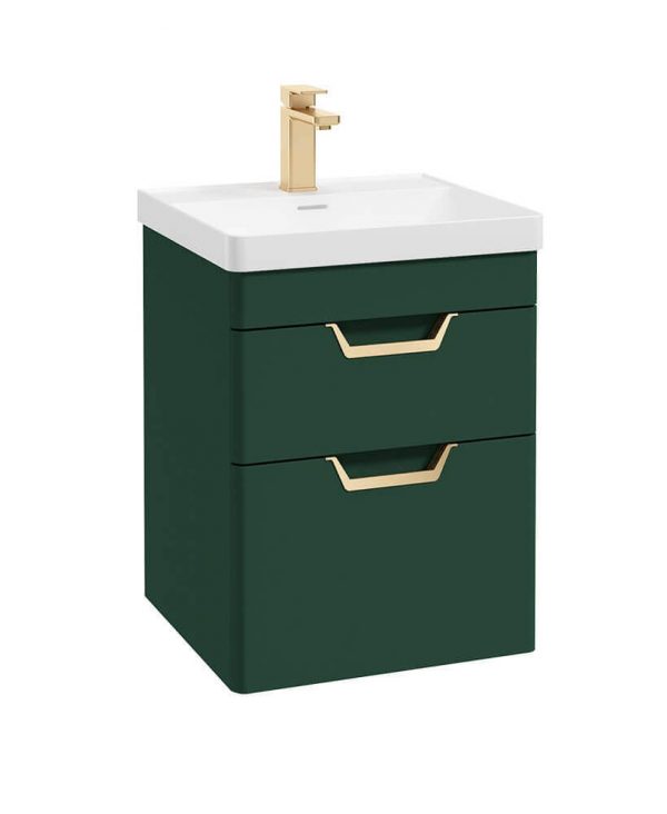  FREYA 50cm 2 Drawer Wall Hung Vanity Unit Matt Wreath Green-Gold Handle