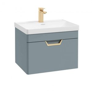 FREYA 60cm 1 Drawer Wall Hung Vanity Unit Matt Coral Green-Gold Handle