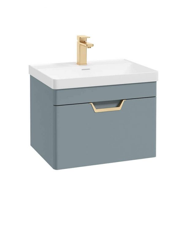  FREYA 60cm 1 Drawer Wall Hung Vanity Unit Matt Coral Green-Gold Handle