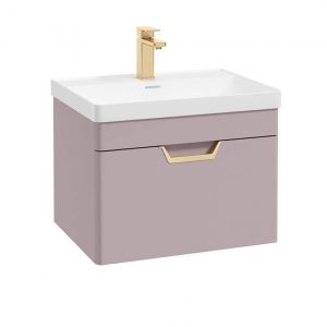 FREYA 60cm 1 Drawer Wall Hung Vanity Unit Matt Cashmere Pink-Gold Handle