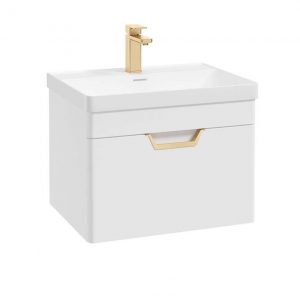 FREYA 60cm 1 Drawer Wall Hung Vanity Unit Matt White-Gold Handle