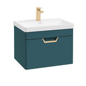 FREYA 60cm 1 Drawer Wall Hung Vanity Unit Matt Ocean Blue-Gold Handle