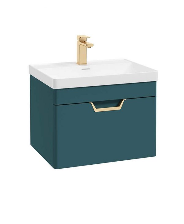  FREYA 60cm 1 Drawer Wall Hung Vanity Unit Matt Ocean Blue-Gold Handle