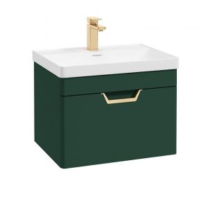 FREYA 60cm 1 Drawer Wall Hung Vanity Unit Matt Wreath Green-Gold Handle