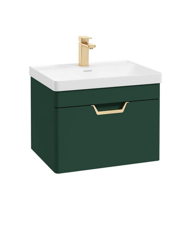  FREYA 60cm 1 Drawer Wall Hung Vanity Unit Matt Wreath Green-Gold Handle