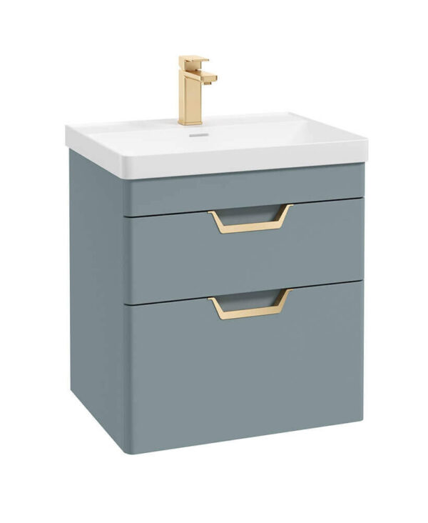  FREYA 60cm 2 Drawer Wall Hung Vanity Unit Matt Coral Green-Gold Handle