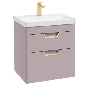 FREYA 60cm 2 Drawer Wall Hung Vanity Unit Matt Cashmere Pink-Gold Handle