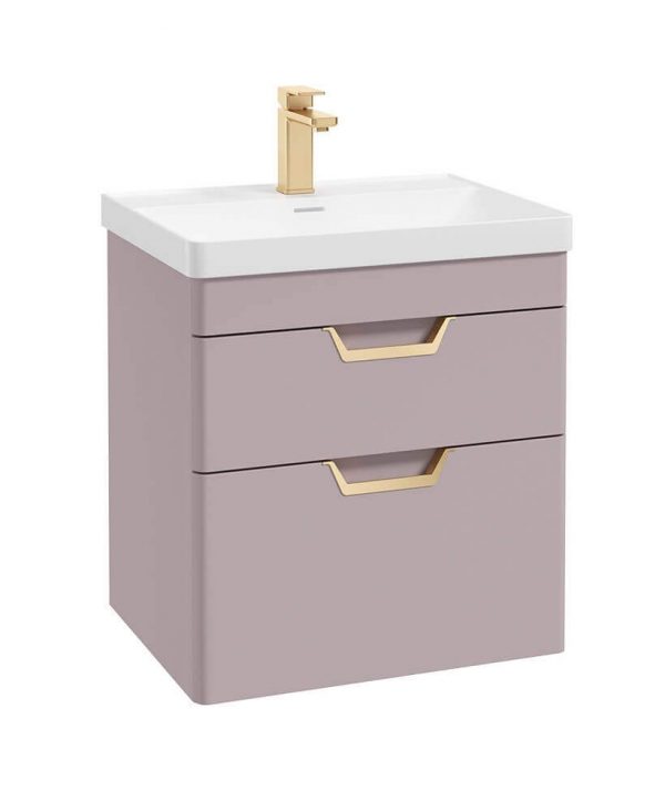  FREYA 60cm 2 Drawer Wall Hung Vanity Unit Matt Cashmere Pink-Gold Handle