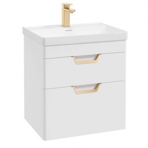 FREYA 60cm 2 Drawer Wall Hung Vanity Unit Matt White-Gold Handle