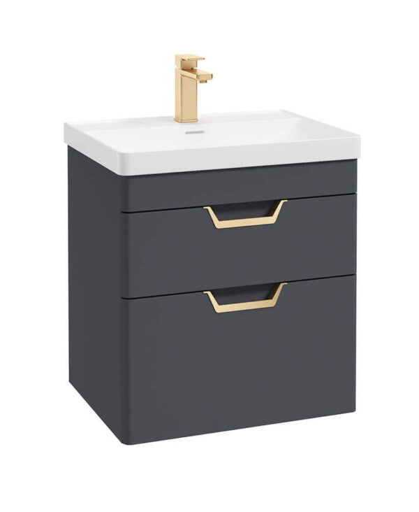  FREYA 60cm 2 Drawer Wall Hung Vanity Unit Matt Night Sky Blue-Gold Handle